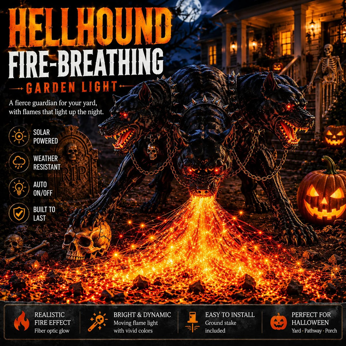 π 3-Headed Hellhound Halloween Light β Make Your Yard the One Everyone Remembers
