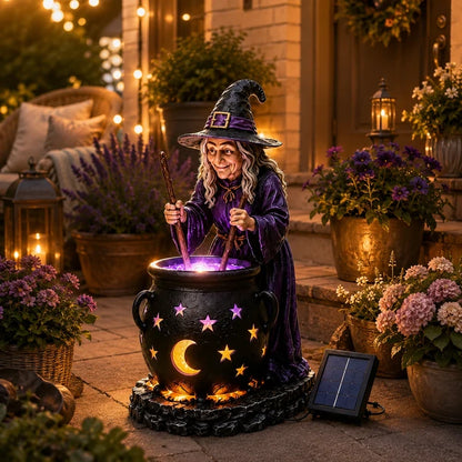 Halloween Witch Glowing Cauldron Solar Light
