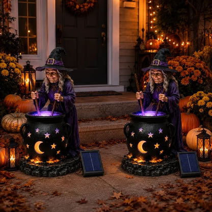 Halloween Witch Glowing Cauldron Solar Light